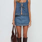 Trendy Lace Up Denim Vest Skirt Co ord Set