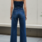Trendy Strap Style Denim Wide Leg Jumpsuit