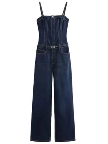 Trendy Strap Style Denim Wide Leg Jumpsuit