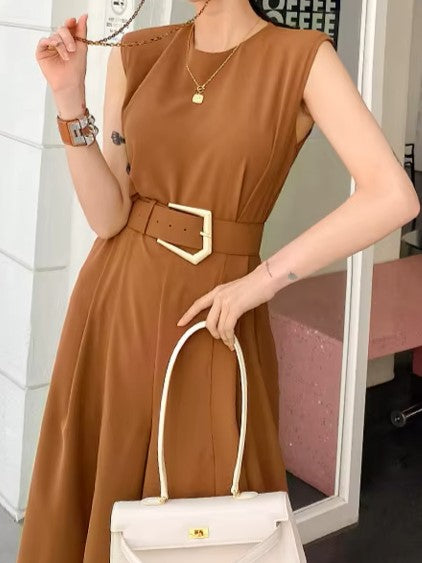 Ultramod Sleeveless Wide Leg Split Brown Jumpsuit