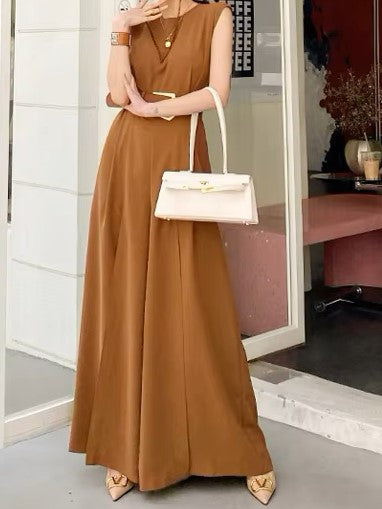 Ultramod Sleeveless Wide Leg Split Brown Jumpsuit