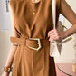 Ultramod Sleeveless Wide Leg Split Brown Jumpsuit