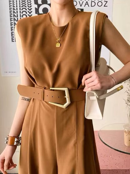 Ultramod Sleeveless Wide Leg Split Brown Jumpsuit