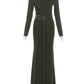 Unique Buckle Decor Ribbons Long Sleeve Maxi Dress