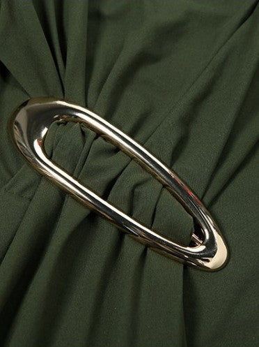 Unique Buckle Decor Ribbons Long Sleeve Maxi Dress