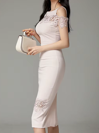 Unique Lace Sheath Pink Slim Dress