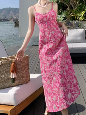 Vacay Wear Hollow Strap Backless Red Dress