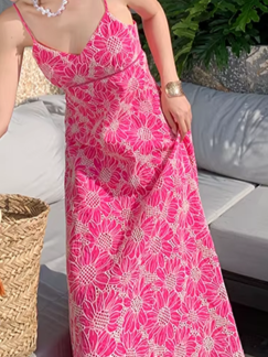 Vacay Wear Hollow Strap Backless Red Dress