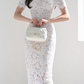 Vintage Curved Drill Lace White Pencil Dress