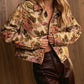 Vintage Floral Lapel Zipper Coat
