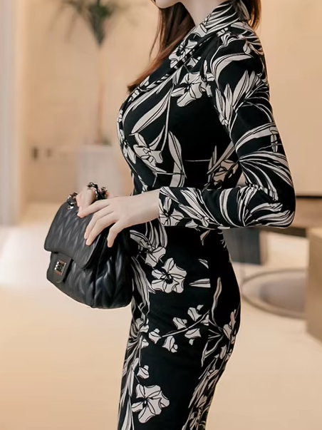 Vintage Floral Print Sheath Pencil Dress