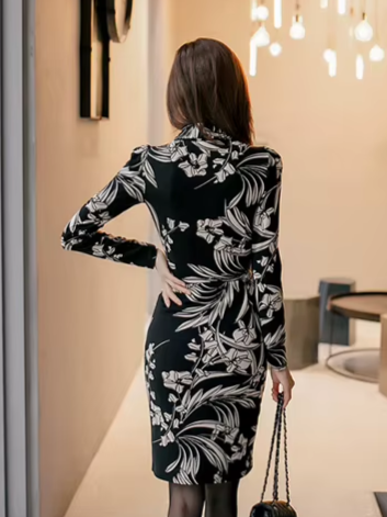 Vintage Floral Print Sheath Pencil Dress