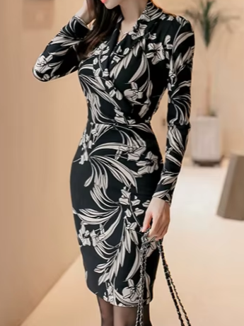 Vintage Floral Print Sheath Pencil Dress