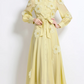 Vintage Flower Embroidery Long Sleeve Yellow Party Dress
