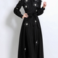 Vintage Flower Embroidery Long Sleeve Black Party Dress