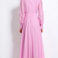 Vintage Flower Embroidery Long Sleeve Pink Party Dress - Ships in 24 Hrs