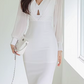 Vintage Long Sleeve Bodycon White Pencil Dress
