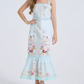 Vintage Strapless Printed Sheath Holiday Dress With Belt