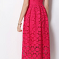 Vintage V Neck Summer Crochet Short Sleeve Pink Lace Dress