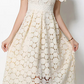 Vintage V Neck Summer Crochet Short Sleeve Apricot Lace Dress