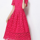 Vintage V Neck Summer Crochet Short Sleeve Pink Lace Dress