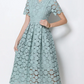 Vintage V Neck Summer Crochet Short Sleeve Green Lace Dress