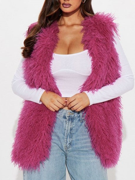 Winter Classic Fluff Vest Pink Cardigan