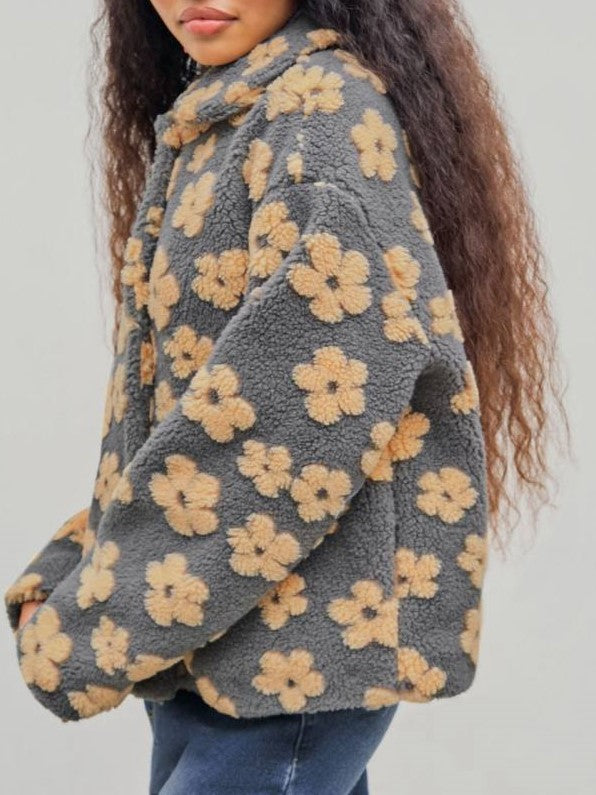 Winter Fashion Floral Lapel Button Up Coat