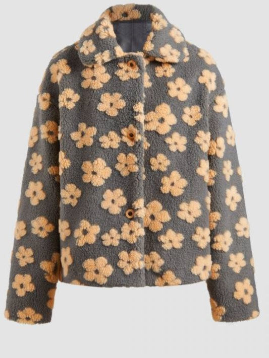 Winter Fashion Floral Lapel Button Up Coat