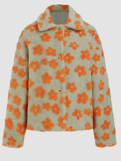Winter Fashion Floral Lapel Button Up Coat