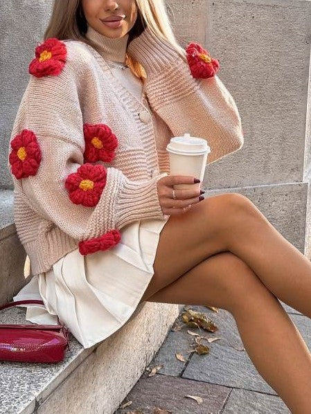 Winter Fashion Knit V Neck Long Sleeve Sweater Cardigan
