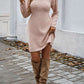 Winter Fashion Long Sleeve Turtle Neck Beading Pink Pullover Dress