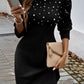 Winter Fashion Long Sleeve Turtle Neck Beading Black Pullover Dress