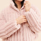 Winter Fashion PInk Faux Fur Stand Collar Short Coat