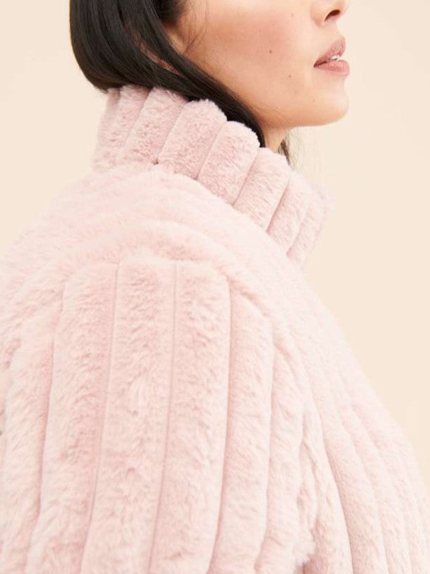 Winter Fashion PInk Faux Fur Stand Collar Short Coat