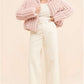 Winter Fashion PInk Faux Fur Stand Collar Short Coat