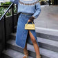 Winter Fashion Polo Neck Knit Blue Sweater