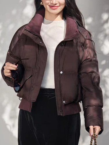 Winter Fashion Ribbed Bomber Brown Jacket