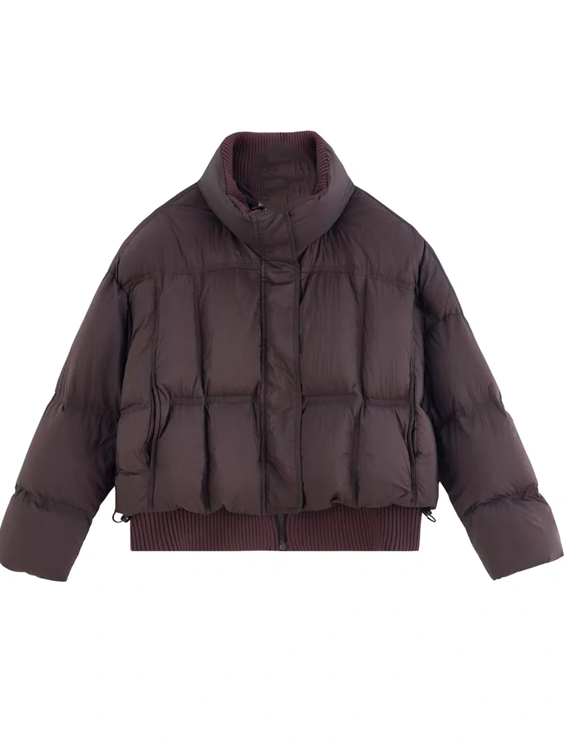 Winter Fashion Ribbed Bomber Brown Jacket
