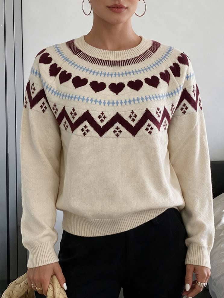 Winter Must Have Heart Long Sleeve Pullover Sweater