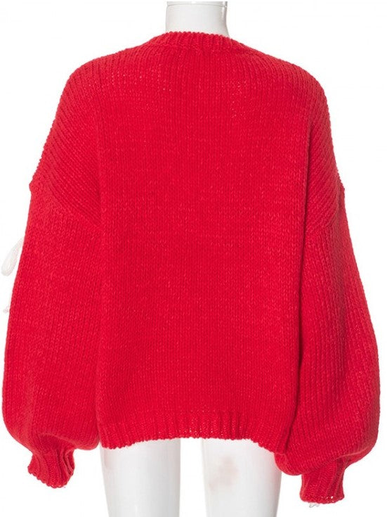 Winter Style Bow Patchwork Loose Sweater