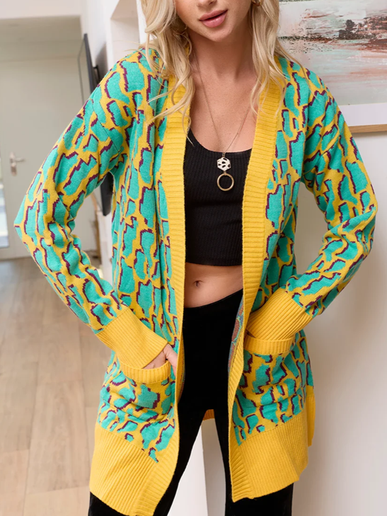 Winter Style Bright Long Sleeve Abstract Cardigan