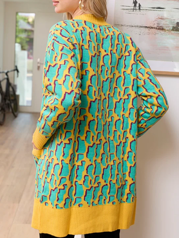 Winter Style Bright Long Sleeve Abstract Cardigan