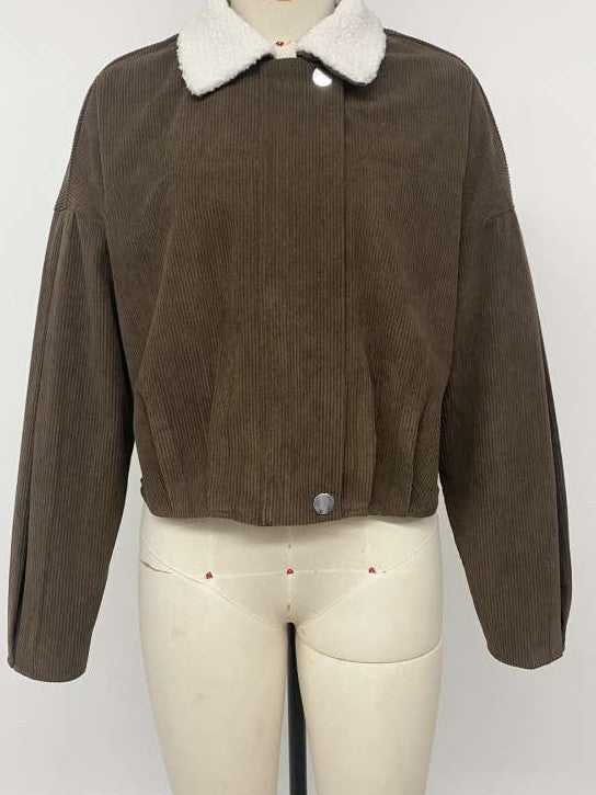 Winter Style Colorblock Lapel Corduroy Coat
