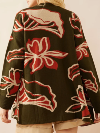 Winter Style Floral Green Cardigan