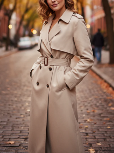 Winter Style Long Trench Coat Dress With Belt