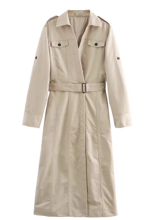Winter Style Long Trench Coat Dress With Belt