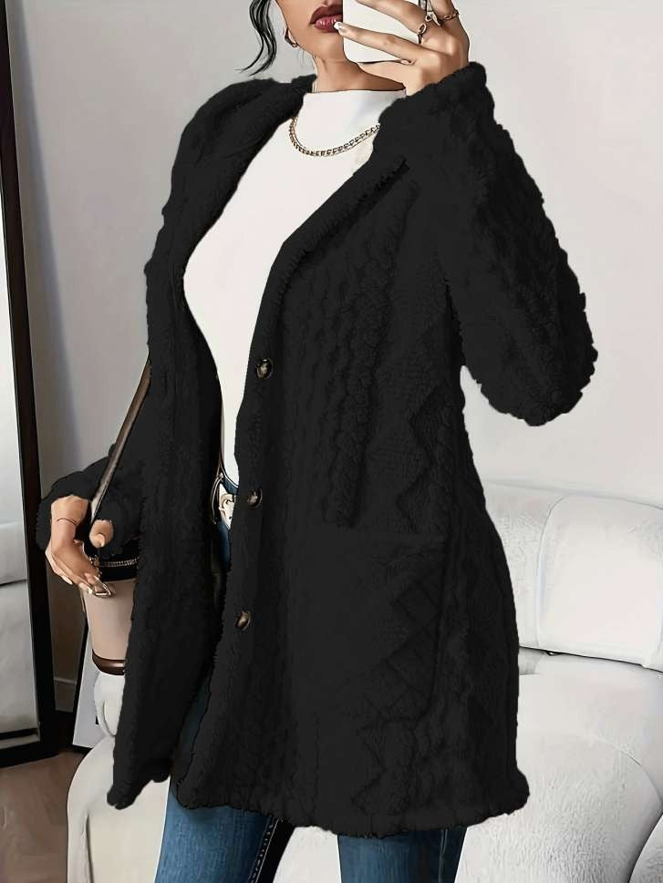 Winter Style Loose Fluff Long Black Cardigan