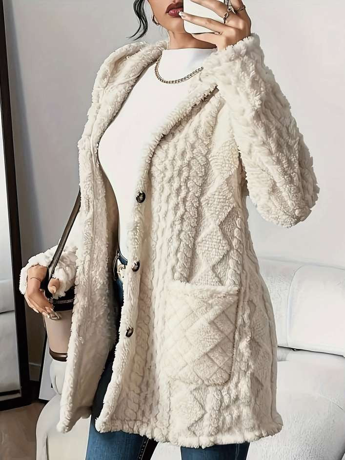 Winter Style Loose Fluff Long Beige Cardigan