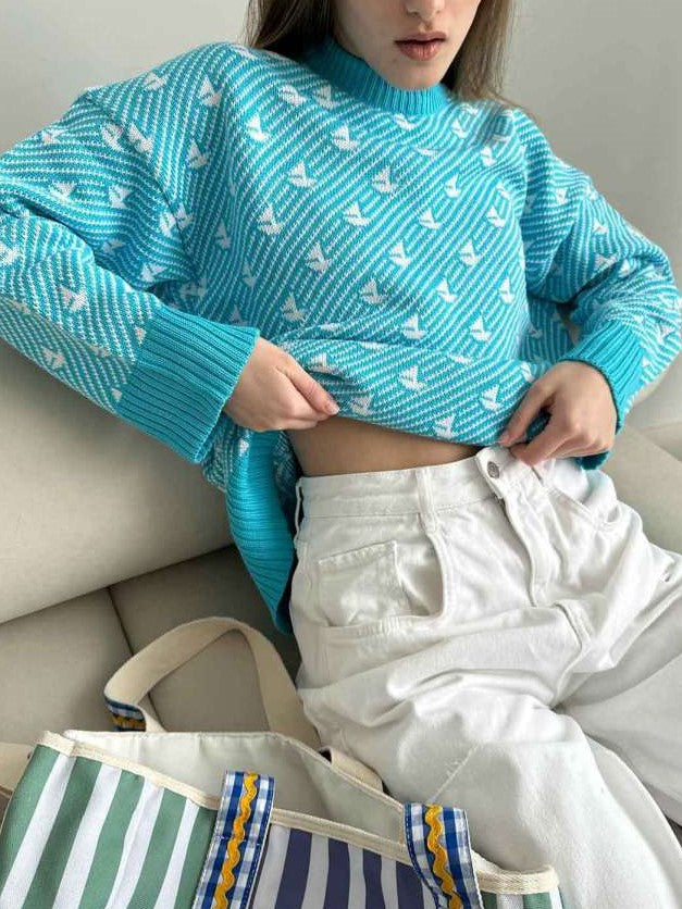 Winter Style Pullover Baggy Long Sleeve Light Blue Sweater Top